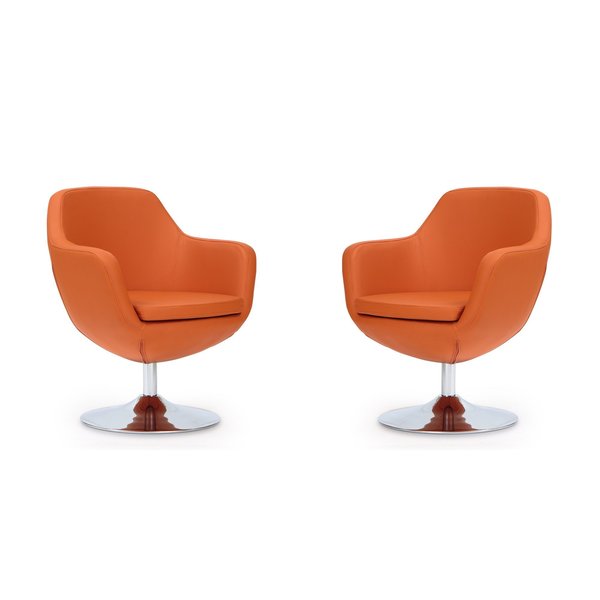 Manhattan Comfort Caisson Faux Leather Swivel Accent Chair in Orange and Polished Chrome (Set of 2) 2-AC028-OR